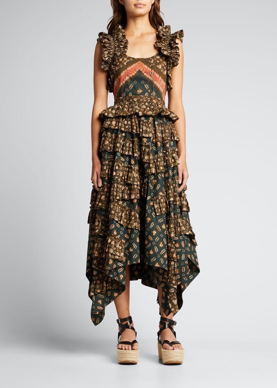 ULLA JOHNSON Nia Tiered Ruffle Dress Jasper Size 2 EUC